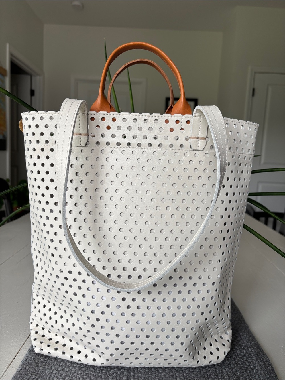 Clare V Micheline Perforated Tote in Cream - Picture 2 of 10